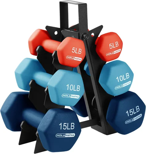 Vista 37 de HolaHatha 1, 2 and 3 lb Neoprene Dumbbell Strength Training Weight Set with Rack
