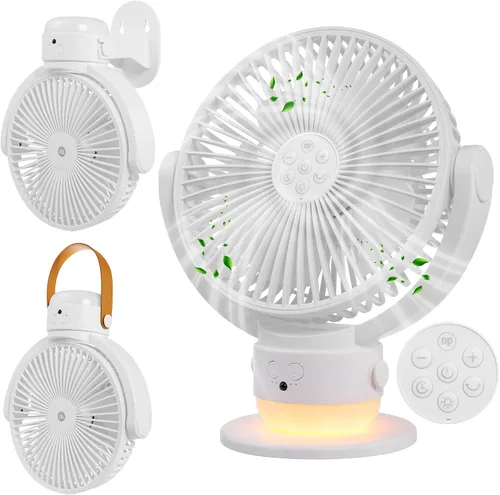 Vista 8 de OGZ Ventilador portátil inalámbrico para viajes con temporizador remoto, ventilador de escritorio pequeño de 7 pulgadas con luz nocturna LED