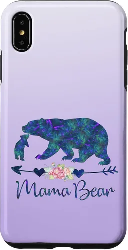 Vista 11 de Teal Blue Purple Floral Mama Bear and One Cub Silver Purple Case for iPhone 17