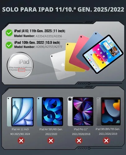 Vista 2 de MoKo Funda para iPad (A16) de 11ª/10ª generación 2025/2022, resistente a prueba de golpes, doble capa protectora de cuerpo completo, protector