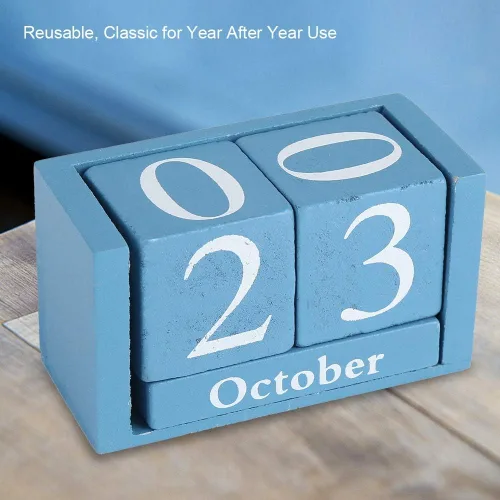 Vista 9 de Yosoo Health Gear Calendario de escritorio con fecha cambiable diaria, calendario perpetuo vintage de madera para uso en una cafetería, restaurante