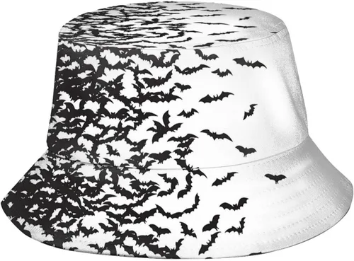 Vista 6 de Sombrero gótico gótico de pescador, sombrero de pescador, calavera de terror, murciélagos, sombreros de pescador, sombrero de sol para pesca