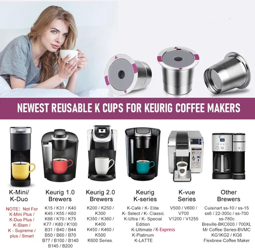 Vista 2 de Tazas reutilizables K Cups para Keurig, cápsulas de café reutilizables universales de acero inoxidable, cápsulas K recargables únicas para máquinas