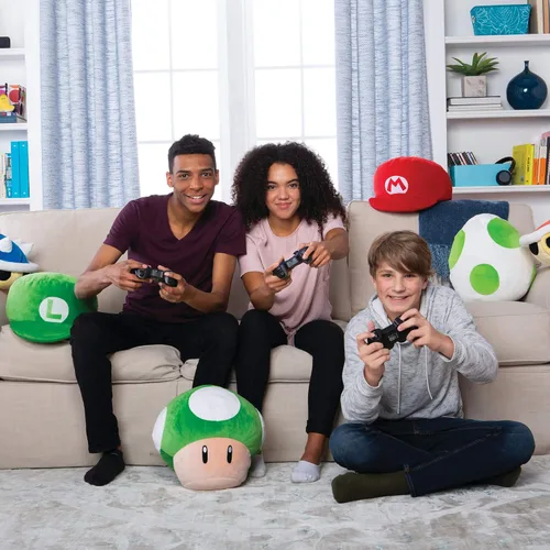 Vista 4 de Club Mocchi Mocchi - Peluche de Nintendo Super Mario, peluche de hongos 1Up, peluches blandos coleccionables, 15 pulgadas