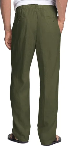 Vista 2 de COOFANDY Pantalones casuales de lino para hombre, cintura elástica, con cordón, pantalones de verano para playa y verano, pantalones de lino ligeros