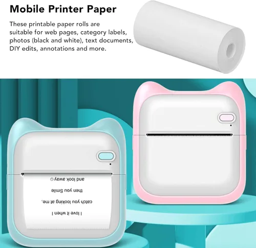 Vista 5 de Rollos de papel térmico, 2.24 x 0.98 pulgadas, blanco, paquete de 10, para impresoras pequeñas