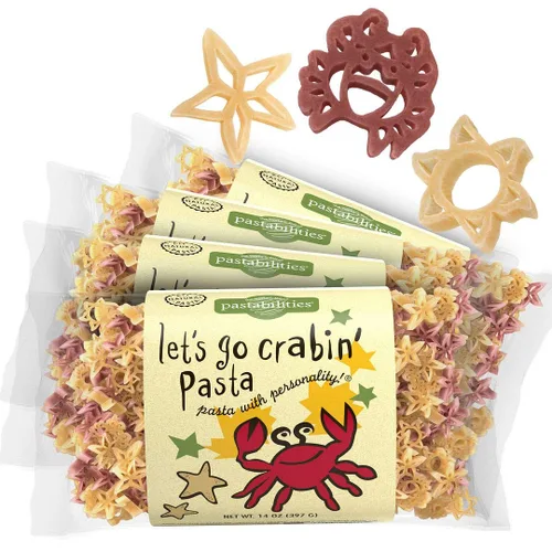 Vista 61 de Pastabilities Pasta con forma divertida para niños, pasta Let's Go Crabin', tema de animales de cangrejo, estrellas de mar y sol, pasta de trigo