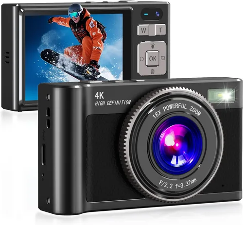 Vista 9 de Forc Cámara digital, cámara de fotos 4K con tarjeta de 64 GB, video antivibraciones con zoom 18X, cámara vintage para camping, viajes, vlogging