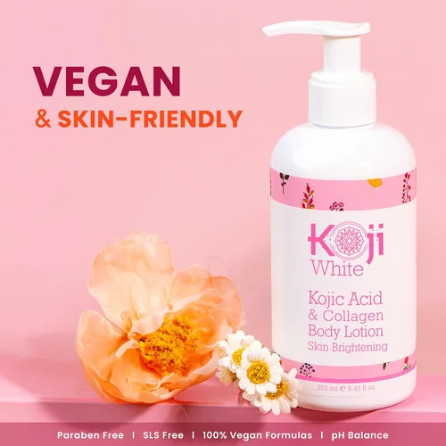 Vista 6 de Koji White Kojic Acid & Collagen Loción corporal, set de regalos para mujer para iluminar la piel con arbutina, piel brillante, hidratante y tez