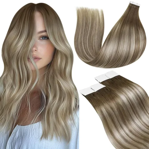 Vista 60 de LaaVoo Extensiones adhesivas de cabello humano real, color negro azabache, extensiones de cabello humano liso y sedoso, 10 pulgadas, 20
