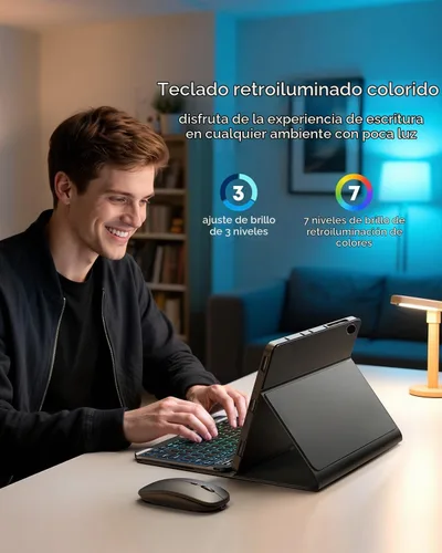Vista 4 de Funda para tablet A8 con teclado Samsung Galaxy Tab A8 de 10.5 pulgadas 2021/2022 SM-X200, SM-X205 Dazzle Magic Keyboard retroiluminado Soporte