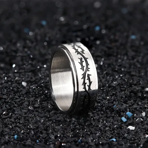Vista 6 de FIBO STEEL Anillo giratorio de acero inoxidable para hombres y mujeres, anillos de ansiedad para aliviar el estrés de boda, anillo de promesa