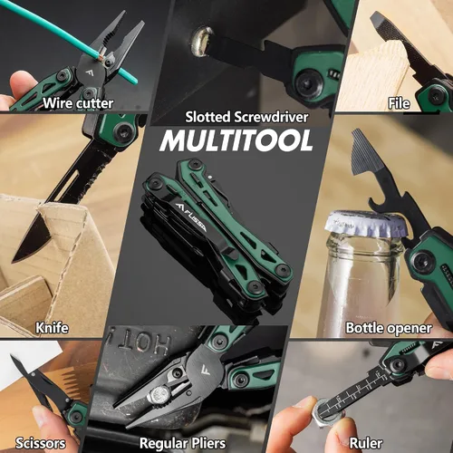 Vista 6 de FLISSA Alicates multiherramientas 16 en 1, regalos para hombres, multiherramienta EDC de acero inoxidable con cuchillo de bolsillo, clip