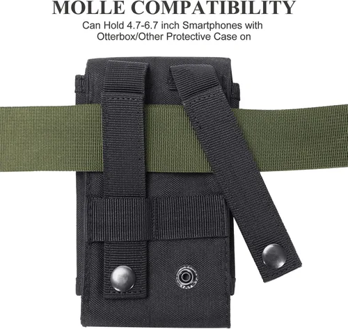 Vista 5 de Funda táctica universal negra Molle impermeable para iPhone 13 Pro Max/12 Pro Max/11 Pro Max/XS Max Less 6.7 pulgadas