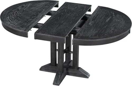 Vista 7 de JUSTONE Mesa de comedor redonda extensible, mesa de comedor de cocina con base en forma de X, juego de mesa de comedor para cocina, comedor, rincón