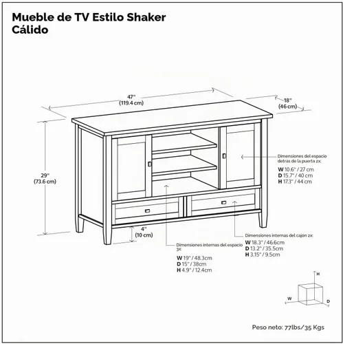 Vista 14 de SIMPLIHOME Warm Shaker - Mueble para TV de MADERA MACIZA de 47 Pulgadas de Ancho Estilo Transicional en Negro Para TVs de hasta 52 Pulgadas, Para