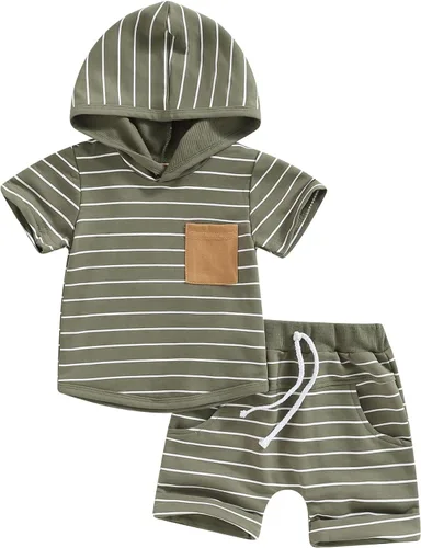 Vista 50 de Conjunto de ropa casual de manga corta con botones y pantalones cortos de lino para bebés y niños pequeños