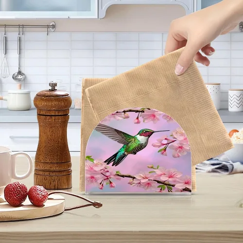 Vista 6 de Servilleteros de colibrí y flor de cerezo para mesas, servilleteros de acrílico transparente, servilleteros de cóctel para cocina, restaurante, bar
