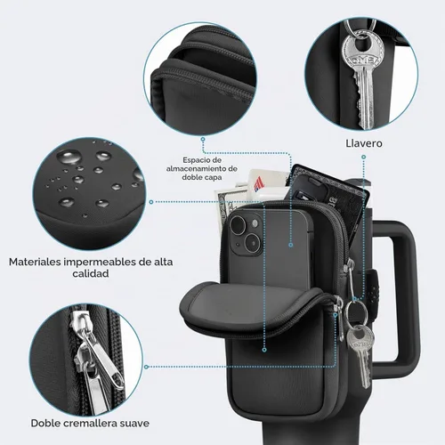 Vista 2 de Bolsa para botella de agua para Stanley Cup de 40 onzas, 30 onzas, bolsa para botella de agua para correr, tarjetas, llaves, teléfono, accesorios