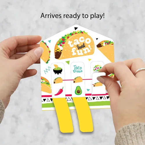 Vista 2 de Big Dot of Happiness Taco 'Bout Fun - Juego de 12 tarjetas de pepinillo para fiesta mexicana, pestañas de tracción 3 en una fila
