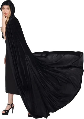 Vista 3 de Myir JUN Halloween Hooded Cape, Velvet Hooded Cloak Vampire Cape Full Length Velvet Cape Cosplay Costume Cloak with Hood Unisex