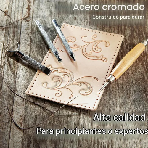 Vista 9 de Realeather Juego de herramientas de sellos de cuero para artesanía de cuero, set de sellos estilo Sheridan II
