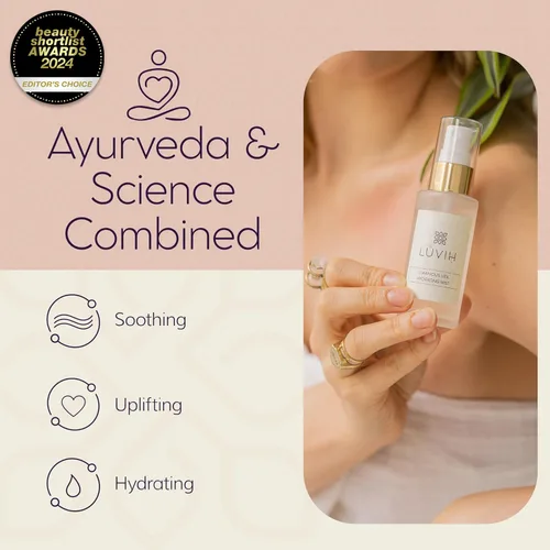 Vista 2 de LUVIH Bruma facial luminosa con velo con agua de rosas, azafrán, jazmín y neroli - Bruma facial hidratante y calmante para un cuidado de la piel