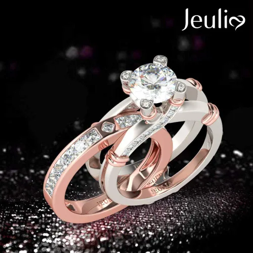 Vista 7 de Jeulia - Anillo de plata de ley con circonitas intercambiables para mujer, para boda, compromiso, aniversario