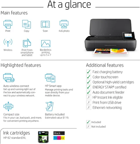 Vista 3 de Impresora móvil todo en uno HP Officejet 250 (cz992 a), Negro
