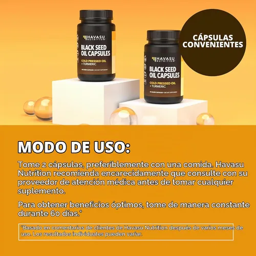 Vista 7 de Cápsulas de aceite de semilla negra con suplemento de curcumina de cúrcuma, 30 porciones
