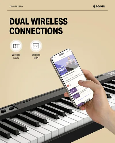 Vista 5 de Donner Teclado de piano de 88 teclas, piano digital para principiantes, teclas sensibles a la velocidad, piano eléctrico portátil con soporte, pedal