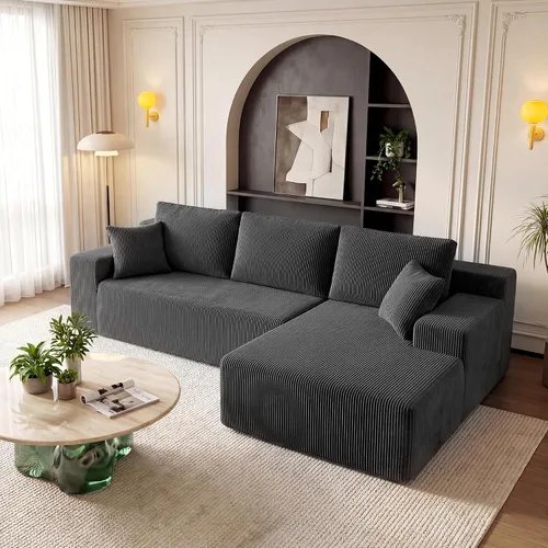 Vista 9 de Sofás seccionales sin estructura de 106 pulgadas para sala de estar, sofá modular en forma de L con asiento profundo de gran tamaño con chaise Beige