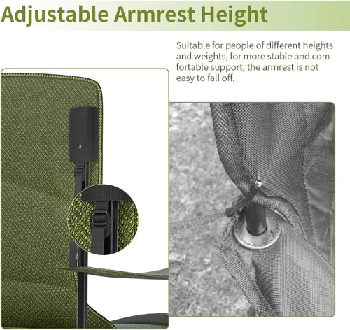 Vista 6 de Silla plegable resistente de capacidad de 500 libras, sillas de campamento de gran tamaño con soporte para tazas, bolsa enfriadora y bolsa