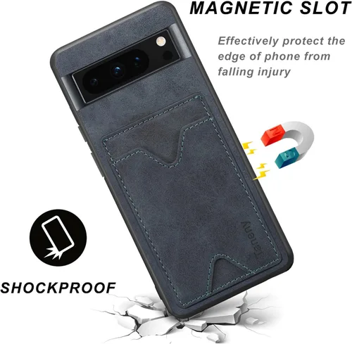 Vista 4 de Funda diseñada para Google Pixel 8 Pro, funda delgada de piel sintética con soporte para ranura para tarjetas, función atril, a prueba de golpes