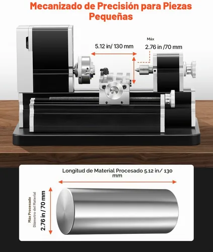 Vista 3 de VEVOR - Mini torno de metal didáctico, 7 x 13 cm, torno de metal de 36 W, velocidad de 20,000 RPM, con portabrocas de 3 mandíbulas, rueda manual