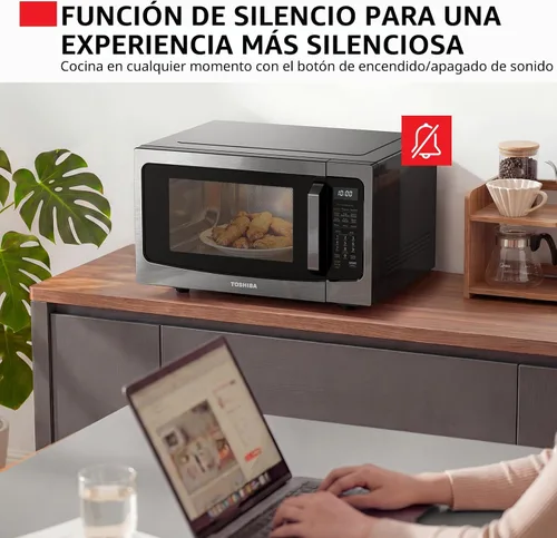 Vista 6 de Toshiba Horno de microondas freidora de aire combo 4 en 1 para encimera, sensor inteligente, convección, función silenciosa, memoria de posición