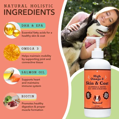 Vista 2 de Natural Dog Company Paquete para Articulaciones, Piel y Pelaje Saludables para Perros, Incluye (1) Botella de Aceite para Piel y Pelaje Natural Dog