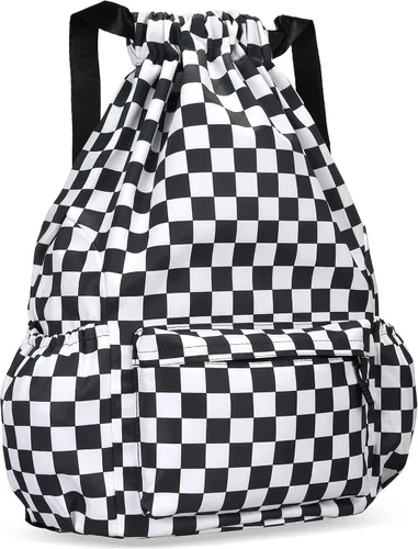 Vista 7 de Mochila con cordón para mujer, bolsa de gimnasio con cordón, resistente al agua, pequeña bolsa de cincha