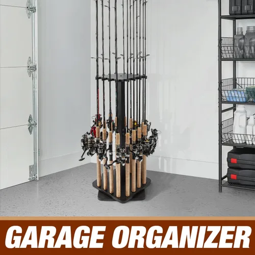 Vista 8 de Ghosthorn Soportes para cañas de pescar para garaje, soporte giratorio de 360 grados para cañas de pescar, soporte de pie de madera para guardar
