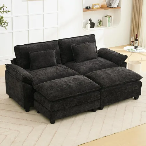 Vista 32 de Oprisen Sofá Seccional Modular, Cómodo Cloud Couch Sofá Seccional, Sofá Cama de Chenilla con Asiento Profundo con Almohadas Decorativas para Sala