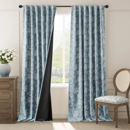 Vista 39 de jinchan Cortinas Opacas Florales para Dormitorio, 63 Pulgadas de Largo Cortinas Opacas con Estampado de Flores, Estilo Campo Francés con Pestañas
