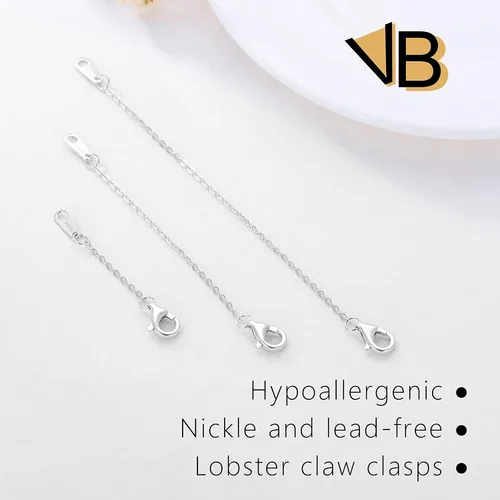 Vista 8 de VANBARIS Extensores de collar de plata esterlina para mujer, extensor de cadena de plata de ley para collares, juego de 3 piezas (1, 2, 3 pulgadas)
