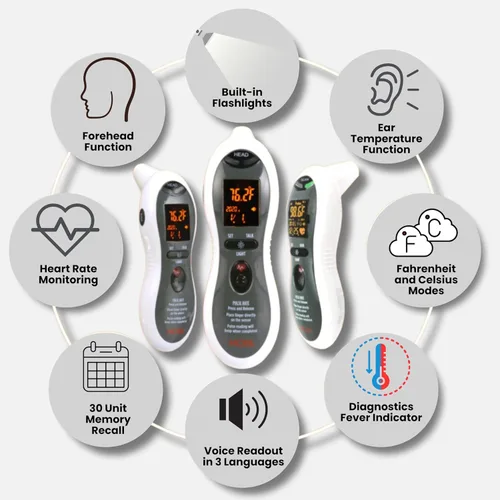 Vista 2 de Digital Ear Forehead Thermometer with Pulse Monitor for Baby, Kids & Adults