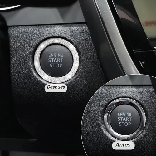 Vista 5 de Calcomanías de anillo de arranque de motor con cristales de imitación brillantes, paquete de 2 cubiertas/adhesivos para botón de arranque de Doble