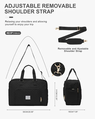 Vista 5 de Bolsa de lona de viaje, bolsa de fin de semana para mujer, R1-negro, Bolsa de viaje