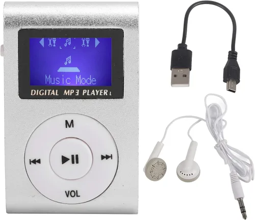 Vista 10 de Mini reproductor de MP3, pantalla LCD mini reproductor de música USB, con auriculares, reproductor de clip ultraligero, carcasa de metal, soporte