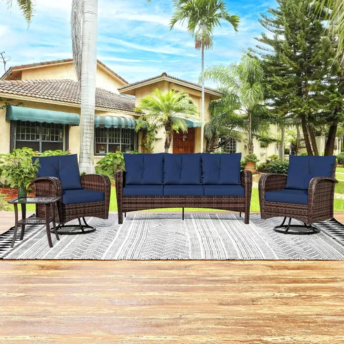 Vista 7 de Sofá de 3 asientos para patio de 73 pulgadas, sofá de mimbre de mimbre, asiento profundo con marco de acero, muebles de conversación al aire libre