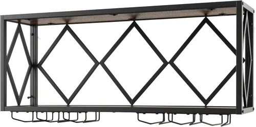 Vista 9 de Giantex Estante industrial para vino montado en la pared, soporte de pared de metal para 39 botellas de vino con 12 soportes para vidrio, estante