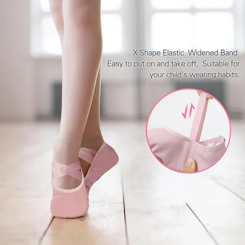Vista 2 de Zapatos de ballet para niñas, zapatillas de ballet de cuero suave sin atar, zapatos de baile para niñas pequeñasniños grandes