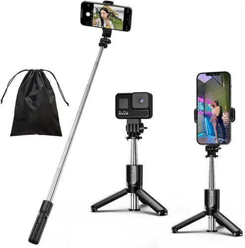 Vista 9 de Trípode para selfie, soporte de trípode 4 en 1 con control remoto inalámbrico desmontable, soporte para teléfono inteligente compatible con iPhone